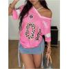 imageSOLY HUX Womens Y2k Leopard Number Graphic Oversized Tops Football Jersey Shirts StreetwearPink Graphic