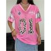 imageSOLY HUX Womens Y2k Leopard Number Graphic Oversized Tops Football Jersey Shirts StreetwearPink Graphic