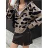 imageSOLY HUX Womens Zip Up Hooded Cardigan Sweater Knitted Drop Shoulder Fall Hoodies OuterwearKhaki Leopard
