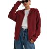 imageSOLY HUX Womens Zip Up Hooded Cardigan Sweater Knitted Drop Shoulder Fall Hoodies OuterwearPlain Burgundy