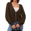 imageSOLY HUX Cardigan Sweaters for Women Cropped Tie Front Bow Lightweight Cardigan Long Sleeve Trendy Fall ShrugsCoffee Brown