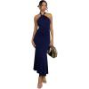 imageSOLY HUX Womens Bodycon Maxi Dress Halter Neck Sleeveless Backless Twist Party Club Going Out Long DressesPlain Dark Blue