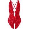 imageSOLY HUX Womens One Piece Lingerie Sexy Lace Babydoll Deep V Teddy Criss Cross Backless Teddy Mini BodysuitPure Red