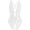 imageSOLY HUX Womens One Piece Lingerie Sexy Lace Babydoll Deep V Teddy Criss Cross Backless Teddy Mini BodysuitPure White