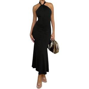 imageSOLY HUX Womens Bodycon Maxi Dress Halter Neck Sleeveless Backless Twist Party Club Going Out Long DressesSolid Black