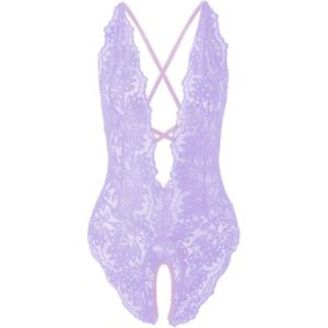 imageSOLY HUX Womens One Piece Lingerie Sexy Lace Babydoll Deep V Teddy Criss Cross Backless Teddy Mini BodysuitMauve Purple