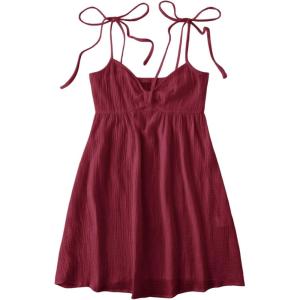 imageSOLY HUX Womens Tie Shoulder Y2k Cami Sun Dress Cute Spaghetti Strap Casual Summer A Line Short Mini DressesPlain Burgundy