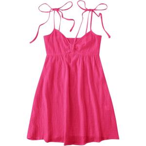 imageSOLY HUX Womens Tie Shoulder Y2k Cami Sun Dress Cute Spaghetti Strap Casual Summer A Line Short Mini DressesPlain Hotpink