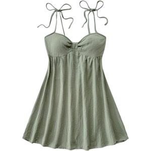 imageSOLY HUX Womens Tie Shoulder Y2k Cami Sun Dress Cute Spaghetti Strap Casual Summer A Line Short Mini DressesPlain Olive Green