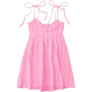 imageSOLY HUX Womens Tie Shoulder Y2k Cami Sun Dress Cute Spaghetti Strap Casual Summer A Line Short Mini DressesPlain Pink