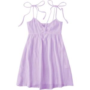 imageSOLY HUX Womens Tie Shoulder Y2k Cami Sun Dress Cute Spaghetti Strap Casual Summer A Line Short Mini DressesPlain Purple