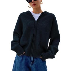 imageSOLY HUX Womens Zip Up Hooded Cardigan Sweater Knitted Drop Shoulder Fall Hoodies OuterwearDark Blue