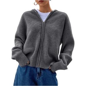 imageSOLY HUX Womens Zip Up Hooded Cardigan Sweater Knitted Drop Shoulder Fall Hoodies OuterwearDark Grey