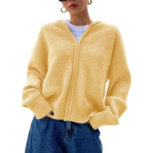 imageSOLY HUX Womens Zip Up Hooded Cardigan Sweater Knitted Drop Shoulder Fall Hoodies OuterwearLight Yellow