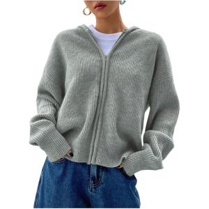 imageSOLY HUX Womens Zip Up Hooded Cardigan Sweater Knitted Drop Shoulder Fall Hoodies OuterwearPlain Blue