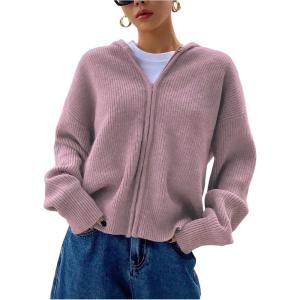 imageSOLY HUX Womens Zip Up Hooded Cardigan Sweater Knitted Drop Shoulder Fall Hoodies OuterwearPlain Purple