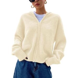 imageSOLY HUX Womens Zip Up Hooded Cardigan Sweater Knitted Drop Shoulder Fall Hoodies OuterwearPlain White