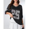 imageSOLY HUX Jersey Shirts for Women Y2k Graphic Number Oversized Tees V Neck Half Sleeve Cute Soccer Streetwear T Shirt TopsBlack Letter Number