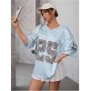 imageSOLY HUX Jersey Shirts for Women Y2k Graphic Number Oversized Tees V Neck Half Sleeve Cute Soccer Streetwear T Shirt TopsLight Blue Number