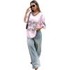 imageSOLY HUX Jersey Shirts for Women Y2k Graphic Number Oversized Tees V Neck Half Sleeve Cute Soccer Streetwear T Shirt TopsPink Letter Number