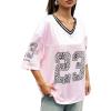 imageSOLY HUX Jersey Shirts for Women Y2k Graphic Number Oversized Tees V Neck Half Sleeve Cute Soccer Streetwear T Shirt TopsPink Letter Number