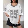imageSOLY HUX Jersey Shirts for Women Y2k Graphic Number Oversized Tees V Neck Half Sleeve Cute Soccer Streetwear T Shirt TopsWhite Letter Number