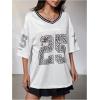 imageSOLY HUX Jersey Shirts for Women Y2k Graphic Number Oversized Tees V Neck Half Sleeve Cute Soccer Streetwear T Shirt TopsWhite Letter Number