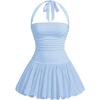 imageSOLY HUX Womens Bubble Mini Dress Y2K Halter Backless Club Party Graduation Short Dresses with Shorts UnderneathSolid Light Blue