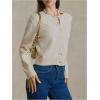 imageSOLY HUX Womens Button Down Long Sleeve Crewneck Crop Cardigan Sweater Cute Knitwear ClothesSolid Apricot
