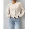imageSOLY HUX Womens Button Down Long Sleeve Crewneck Crop Cardigan Sweater Cute Knitwear ClothesSolid Beige