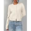 imageSOLY HUX Womens Button Down Long Sleeve Crewneck Crop Cardigan Sweater Cute Knitwear ClothesSolid Beige