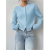 imageSOLY HUX Womens Button Down Long Sleeve Crewneck Crop Cardigan Sweater Cute Knitwear ClothesSolid Blue
