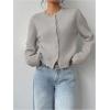 imageSOLY HUX Womens Button Down Long Sleeve Crewneck Crop Cardigan Sweater Cute Knitwear ClothesSolid Grey