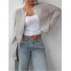 imageSOLY HUX Womens Button Down Long Sleeve Crewneck Crop Cardigan Sweater Cute Knitwear ClothesSolid Grey