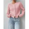 imageSOLY HUX Womens Button Down Long Sleeve Crewneck Crop Cardigan Sweater Cute Knitwear ClothesSolid Pink