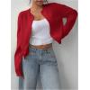 imageSOLY HUX Womens Button Down Long Sleeve Crewneck Crop Cardigan Sweater Cute Knitwear ClothesSolid Red