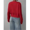 imageSOLY HUX Womens Button Down Long Sleeve Crewneck Crop Cardigan Sweater Cute Knitwear ClothesSolid Red