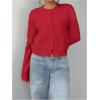 imageSOLY HUX Womens Button Down Long Sleeve Crewneck Crop Cardigan Sweater Cute Knitwear ClothesSolid Red
