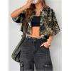 imageSOLY HUX Womens Button Down Vintage Plaid Shirts Short Sleeve Crop Blouses Preppy ClothesArmy Green