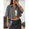 imageSOLY HUX Womens Button Down Vintage Plaid Shirts Short Sleeve Crop Blouses Preppy ClothesBlack Plaid