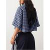 imageSOLY HUX Womens Button Down Vintage Plaid Shirts Short Sleeve Crop Blouses Preppy ClothesBlue Gingham