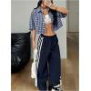 imageSOLY HUX Womens Button Down Vintage Plaid Shirts Short Sleeve Crop Blouses Preppy ClothesBlue Gingham
