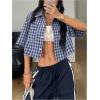 imageSOLY HUX Womens Button Down Vintage Plaid Shirts Short Sleeve Crop Blouses Preppy ClothesBlue Gingham