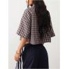 imageSOLY HUX Womens Button Down Vintage Plaid Shirts Short Sleeve Crop Blouses Preppy ClothesCoffee Brown Gingham
