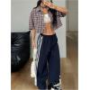 imageSOLY HUX Womens Button Down Vintage Plaid Shirts Short Sleeve Crop Blouses Preppy ClothesCoffee Brown Gingham
