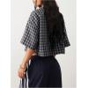 imageSOLY HUX Womens Button Down Vintage Plaid Shirts Short Sleeve Crop Blouses Preppy ClothesDark Blue Plaid
