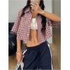 imageSOLY HUX Womens Button Down Vintage Plaid Shirts Short Sleeve Crop Blouses Preppy ClothesDusty Pink