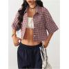 imageSOLY HUX Womens Button Down Vintage Plaid Shirts Short Sleeve Crop Blouses Preppy ClothesDusty Pink