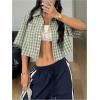 imageSOLY HUX Womens Button Down Vintage Plaid Shirts Short Sleeve Crop Blouses Preppy ClothesGreen Gingham