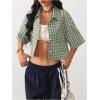imageSOLY HUX Womens Button Down Vintage Plaid Shirts Short Sleeve Crop Blouses Preppy ClothesGreen Gingham